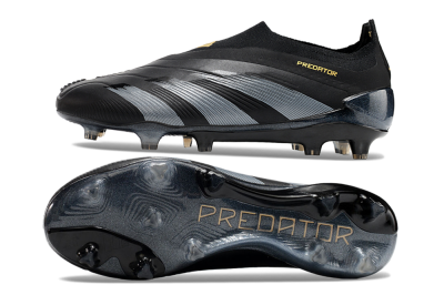 Adidas Predator Elite Laceless FG Low-Tops Soccer Cleats - Black/Silver/Gold