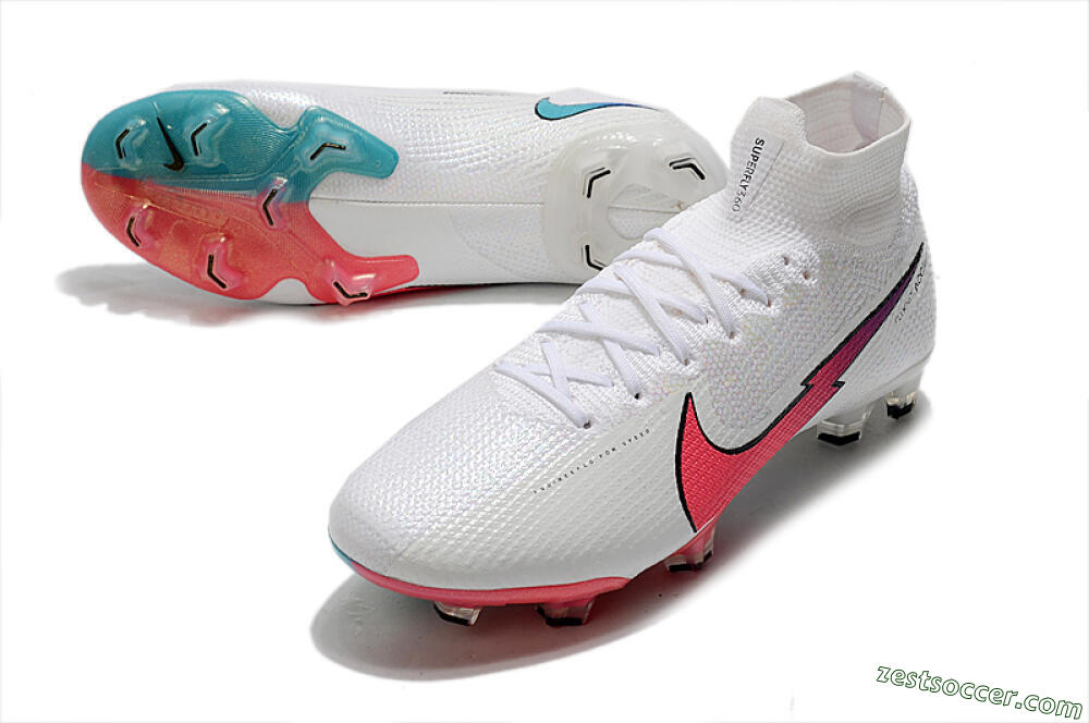 Nike Mercurial Superfly 7 Elite FG High-Tops Soccer Cleats - White/Red/Blue 3