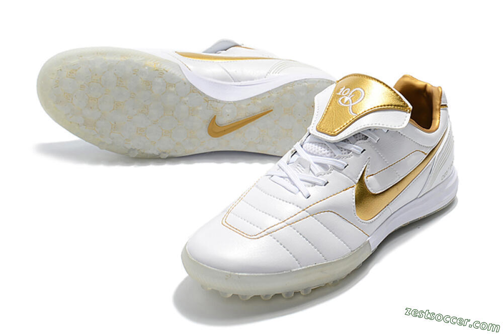 Nike Tiempo Legend 7 Elite R10 TF Low-Tops Soccer Shoes - White/Gold 3