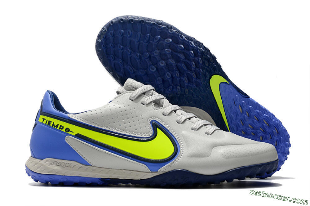 Nike React Tiempo Legend 9 Pro TF Low-Tops Soccer Shoes - Grey/Yellow/Blue 0