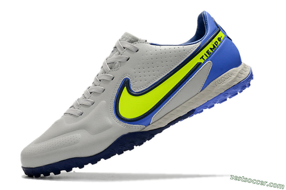 Nike React Tiempo Legend 9 Pro TF Low-Tops Soccer Shoes - Grey/Yellow/Blue 5