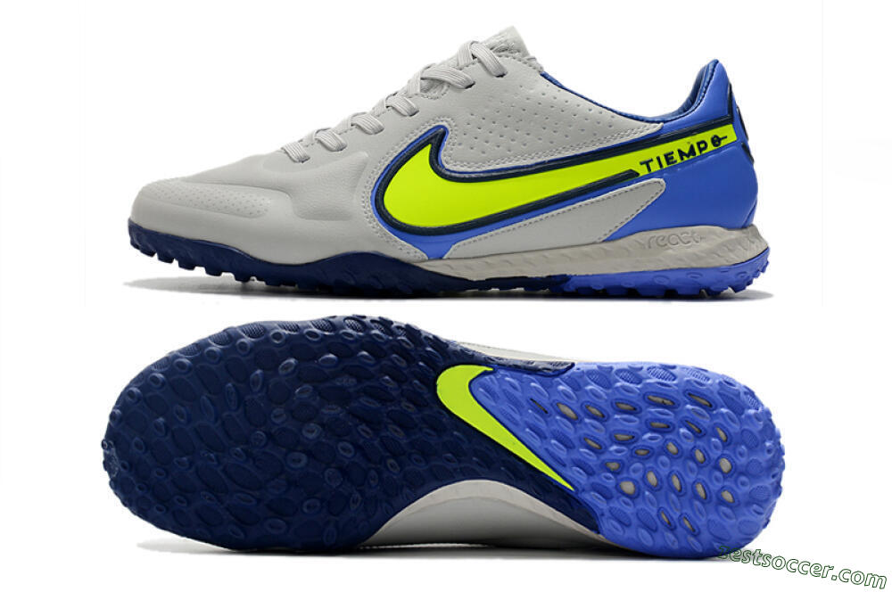 Nike React Tiempo Legend 9 Pro TF Low-Tops Soccer Shoes - Grey/Yellow/Blue 1
