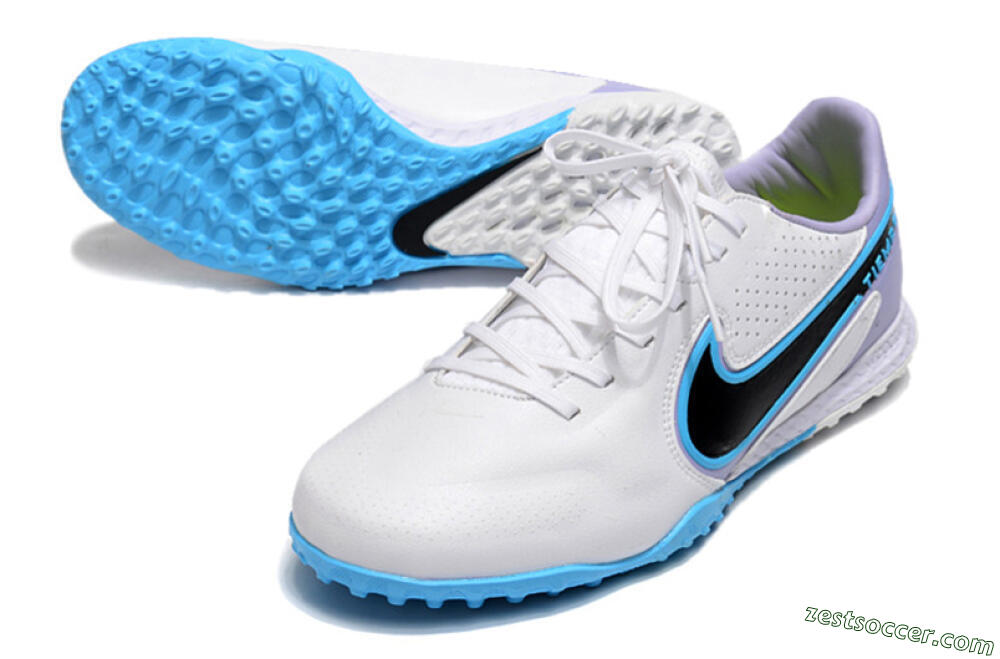 Nike React Tiempo Legend 9 Pro TF Low-Tops Soccer Shoes - White/Blue/Purple 3