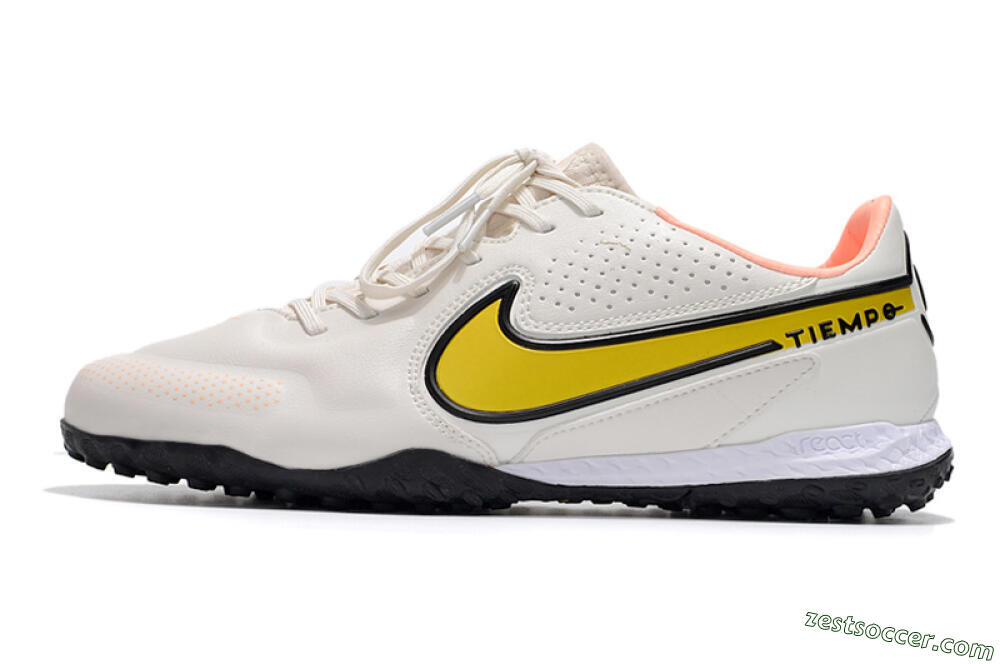 Nike React Tiempo Legend 9 Pro TF Low-Tops Soccer Shoes - White/Yellow/Black 2