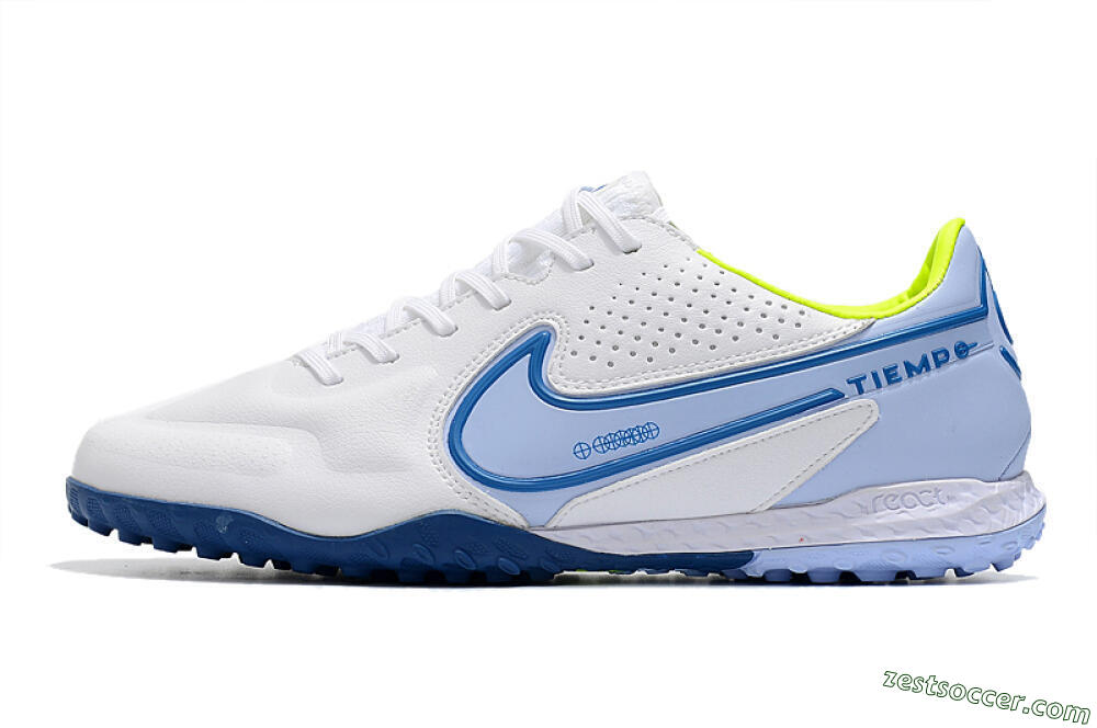 Nike React Tiempo Legend 9 Pro TF Low-Tops Soccer Shoes - White/Blue/Yellow 2