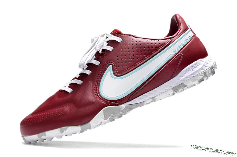 Nike React Tiempo Legend 9 Pro TF Low-Tops Soccer Shoes - Red/White/Jade 5