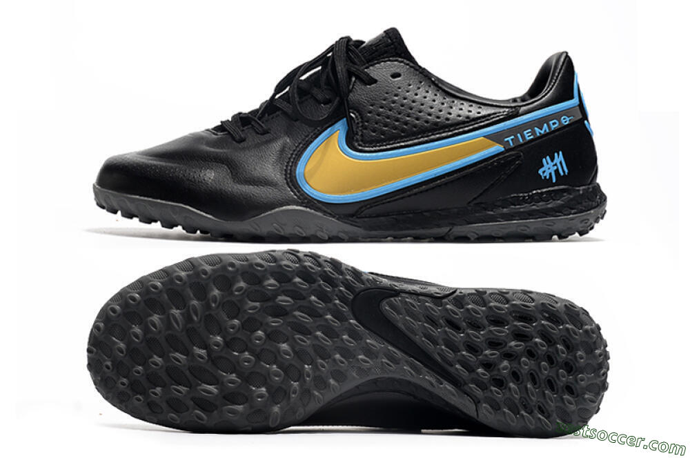 Nike React Tiempo Legend 9 Pro TF Low-Tops Soccer Shoes - Black/Gold/Blue 1