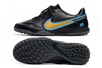 Nike React Tiempo Legend 9 Pro TF Low-Tops Soccer Shoes - Black/Gold/Blue