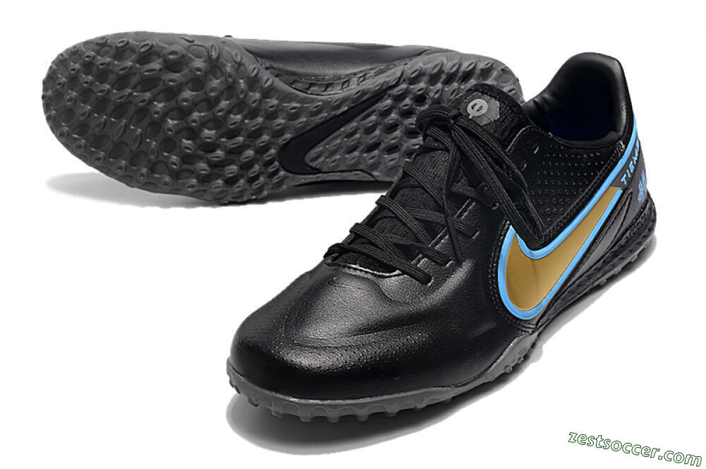 Nike React Tiempo Legend 9 Pro TF Low-Tops Soccer Shoes - Black/Gold/Blue 3