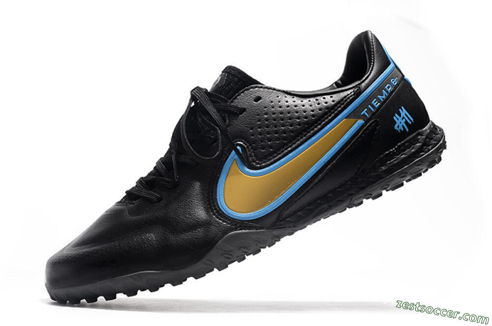 Nike React Tiempo Legend 9 Pro TF Low-Tops Soccer Shoes - Black/Gold/Blue 5