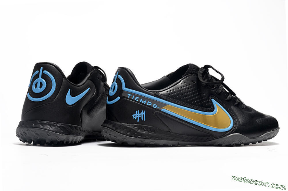 Nike React Tiempo Legend 9 Pro TF Low-Tops Soccer Shoes - Black/Gold/Blue 6