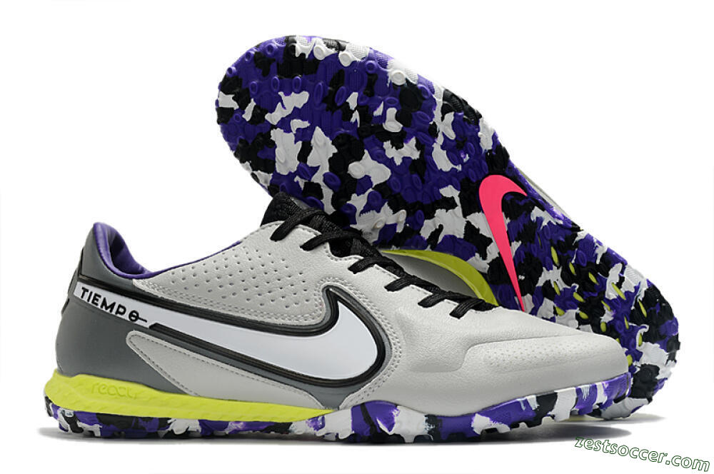 Nike React Tiempo Legend 9 Pro TF Low-Tops Soccer Shoes - Grey/White/Black/Yellow 0