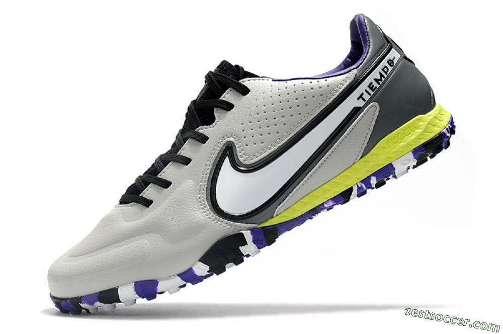 Nike React Tiempo Legend 9 Pro TF Low-Tops Soccer Shoes - Grey/White/Black/Yellow 5