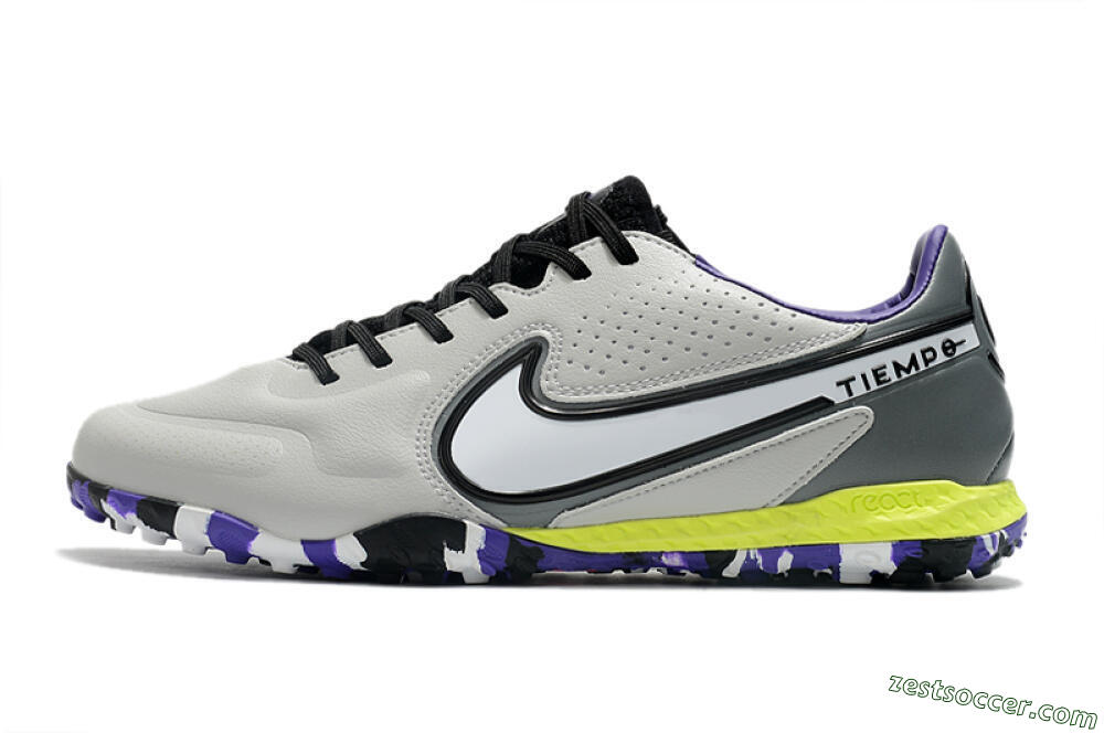 Nike React Tiempo Legend 9 Pro TF Low-Tops Soccer Shoes - Grey/White/Black/Yellow 2