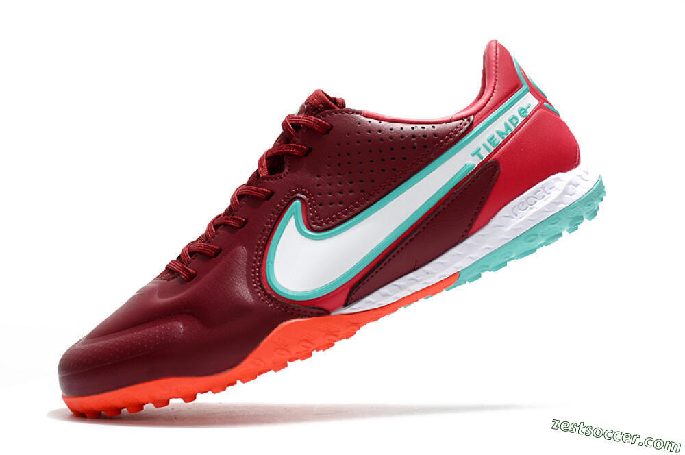 Nike React Tiempo Legend 9 Pro TF Low-Tops Soccer Shoes - Red/White/Jade 5