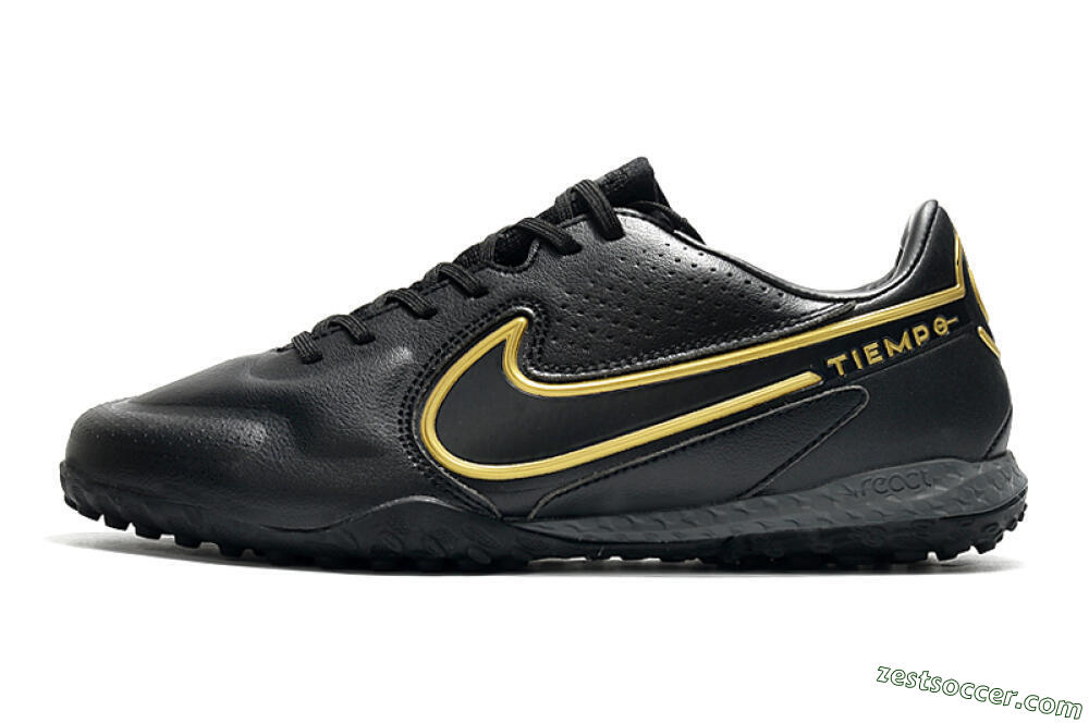 Nike React Tiempo Legend 9 Pro TF Low-Tops Soccer Shoes - Black/Gold/White 2
