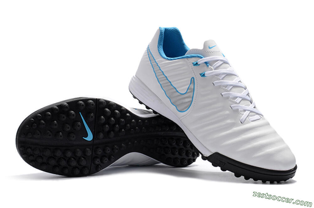 Nike Tiempox Ligera IV TF Low-Tops Soccer Shoes - White/Silver/Blue 4