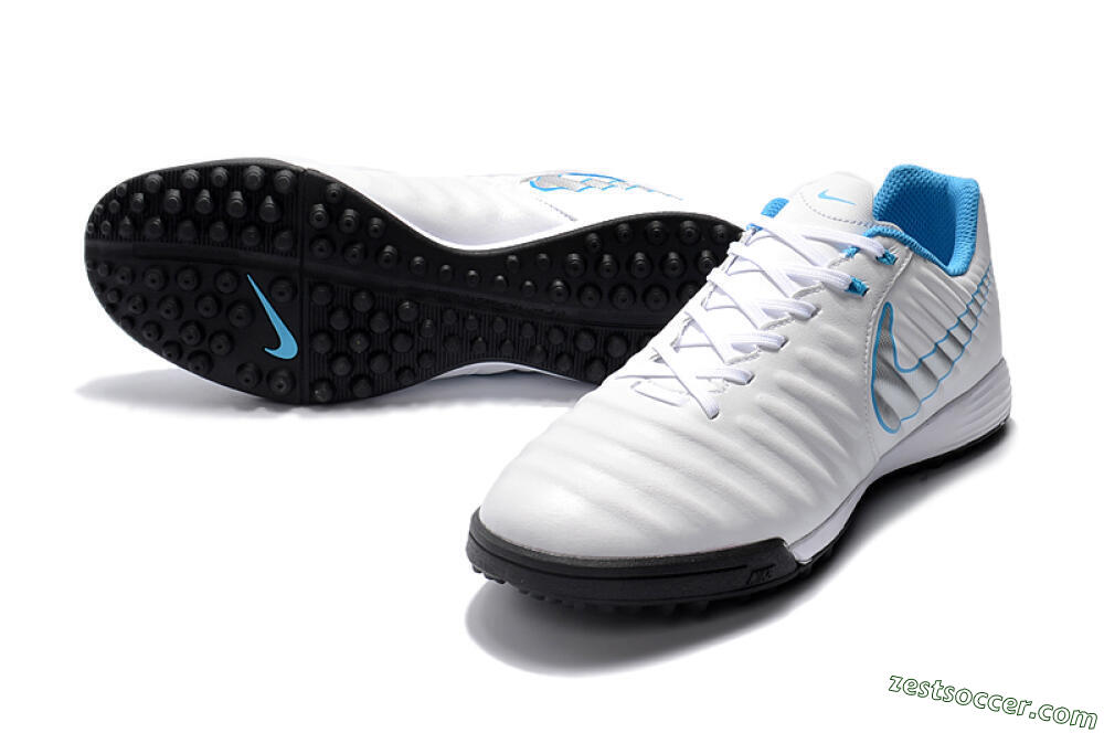 Nike Tiempox Ligera IV TF Low-Tops Soccer Shoes - White/Silver/Blue 3