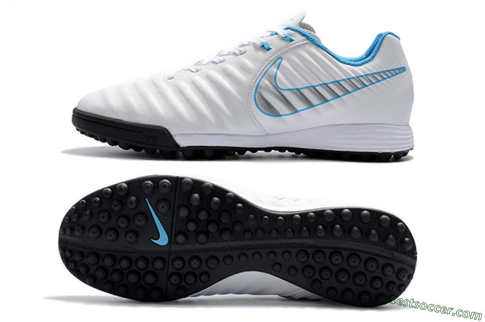Nike Tiempox Ligera IV TF Low-Tops Soccer Shoes - White/Silver/Blue 1