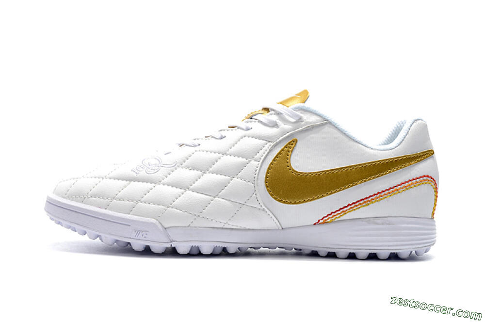 Nike Tiempox Finale 10R TF Low-Tops Soccer Shoes - White/Gold/Red 2