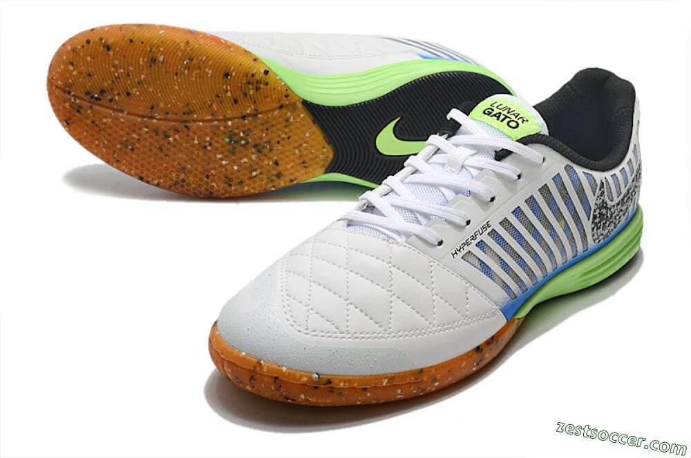 Nike Lunar Gato 2 IC Low-Tops Soccer Shoes - White/Black/Blue/Yellow 3