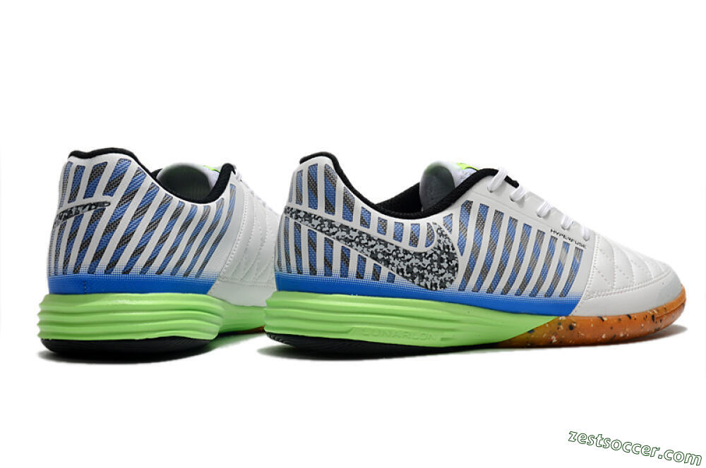 Nike Lunar Gato 2 IC Low-Tops Soccer Shoes - White/Black/Blue/Yellow 6