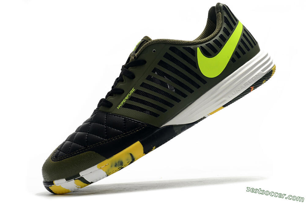 Nike Lunar Gato 2 IC Low-Tops Soccer Shoes - Black/Green/Yellow 5