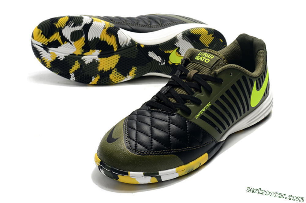 Nike Lunar Gato 2 IC Low-Tops Soccer Shoes - Black/Green/Yellow 3