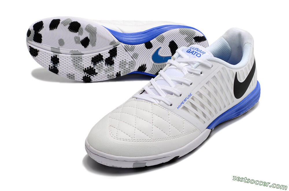 Nike Lunar Gato 2 IC Low-Tops Soccer Shoes - White/Black/Blue 3