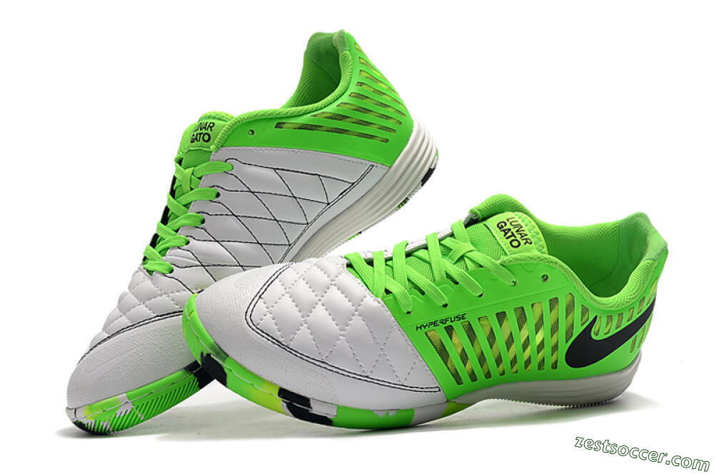 Nike Lunar Gato 2 IC Low-Tops Soccer Shoes - White/Green/Black 6