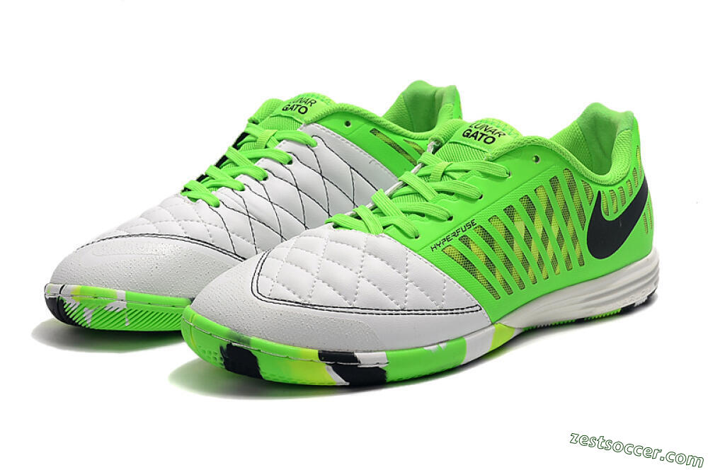 Nike Lunar Gato 2 IC Low-Tops Soccer Shoes - White/Green/Black 5