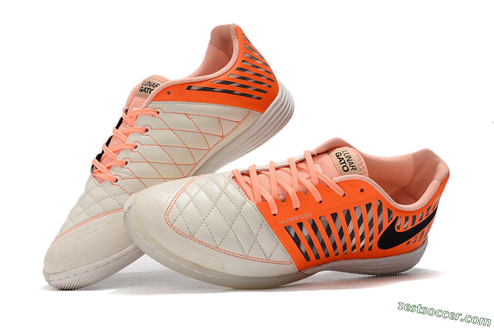 Nike Lunar Gato 2 IC Low-Tops Soccer Shoes - White/Orange/Black 6