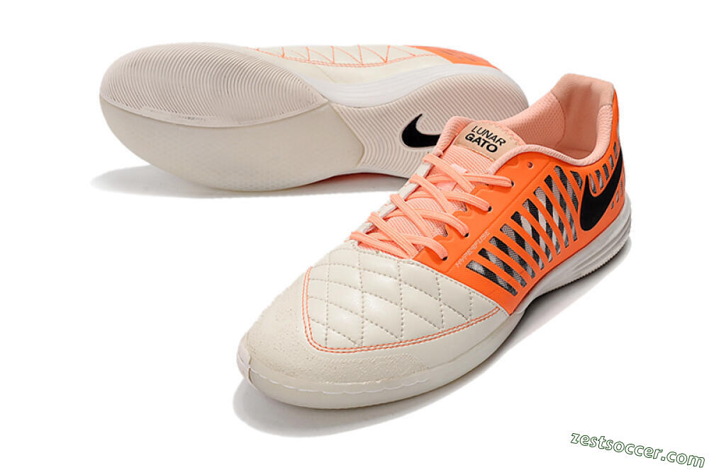 Nike Lunar Gato 2 IC Low-Tops Soccer Shoes - White/Orange/Black 3