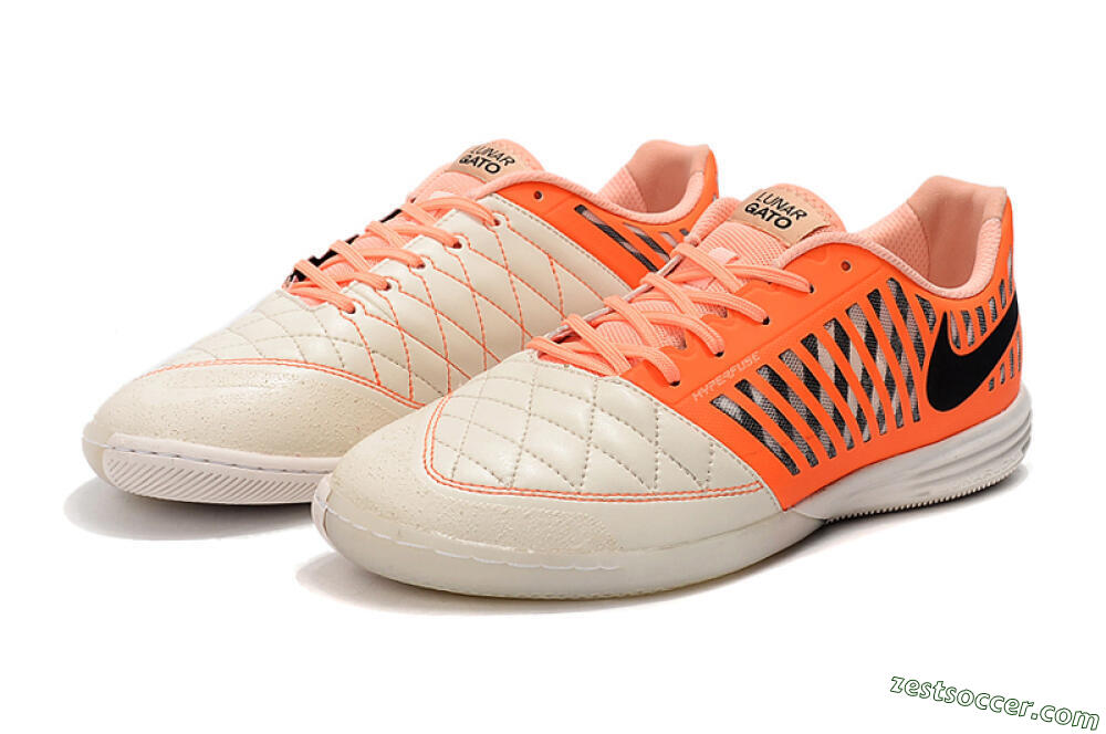 Nike Lunar Gato 2 IC Low-Tops Soccer Shoes - White/Orange/Black 5