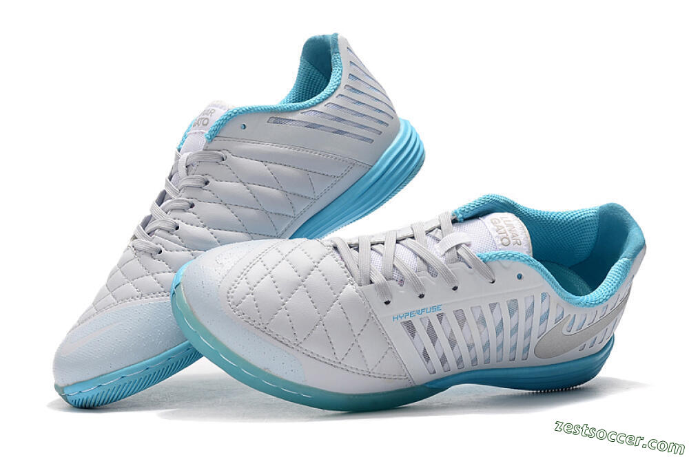 Nike Lunar Gato 2 IC Low-Tops Soccer Shoes - White/Silver/Jade 5