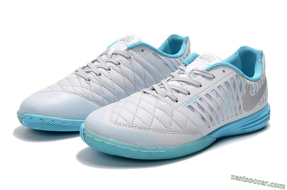 Nike Lunar Gato 2 IC Low-Tops Soccer Shoes - White/Silver/Jade 4