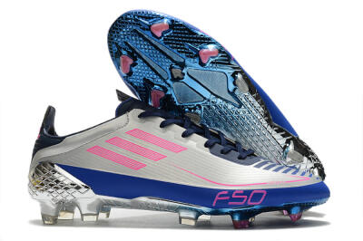 Adidas F50 Adizero Ghosted FG Low-Tops Soccer Cleats - Silver/Pink/Blue