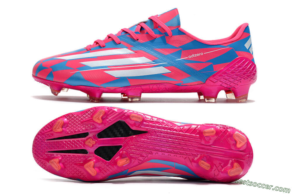 Adidas F50 Adizero Ghosted FG Low-Tops Soccer Cleats - Pink/White/Blue 1