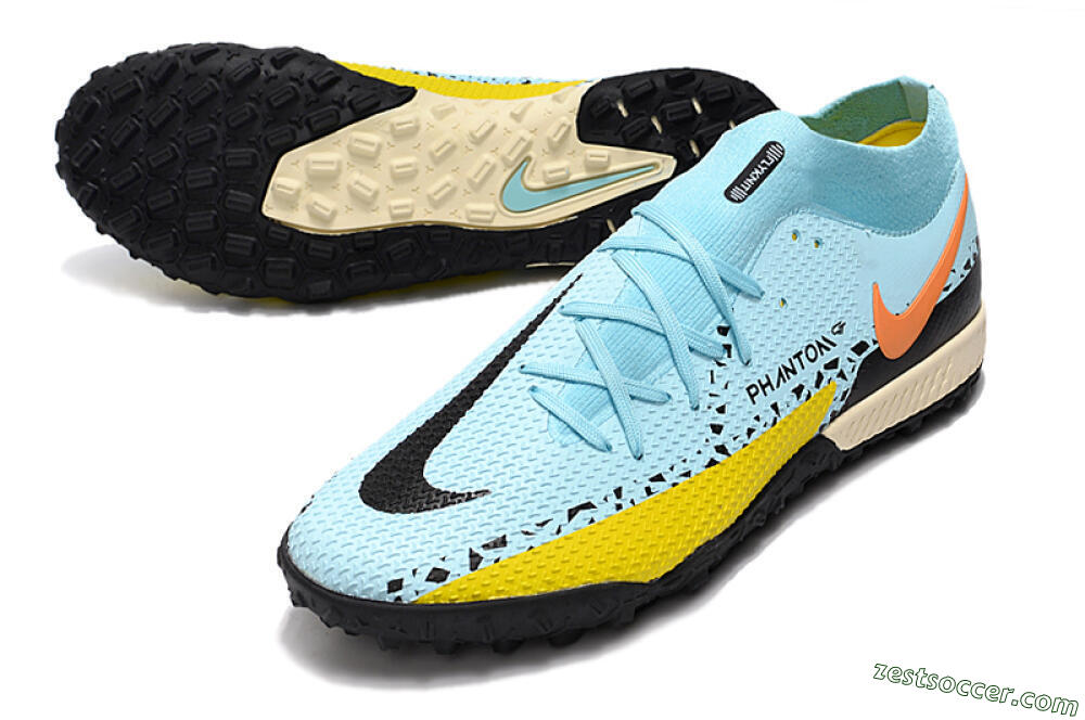 Nike Phantom GT Pro TF High-Tops Soccer Shoes - Blue/Yellow/Pink 3