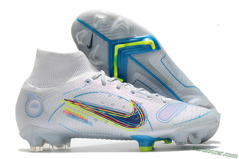 Nike Mercurial Superfly 8 Elite FG High-Tops Soccer Cleats - White/Blue/Yellow 0