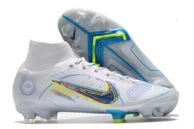 Nike Mercurial Superfly 8 Elite FG High-Tops Soccer Cleats - White/Blue/Yellow