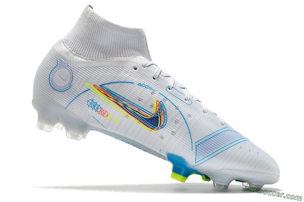 Nike Mercurial Superfly 8 Elite FG High-Tops Soccer Cleats - White/Blue/Yellow 4