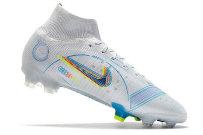 Nike Mercurial Superfly 8 Elite FG High-Tops Soccer Cleats - White/Blue/Yellow