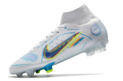 Nike Mercurial Superfly 8 Elite FG High-Tops Soccer Cleats - White/Blue/Yellow