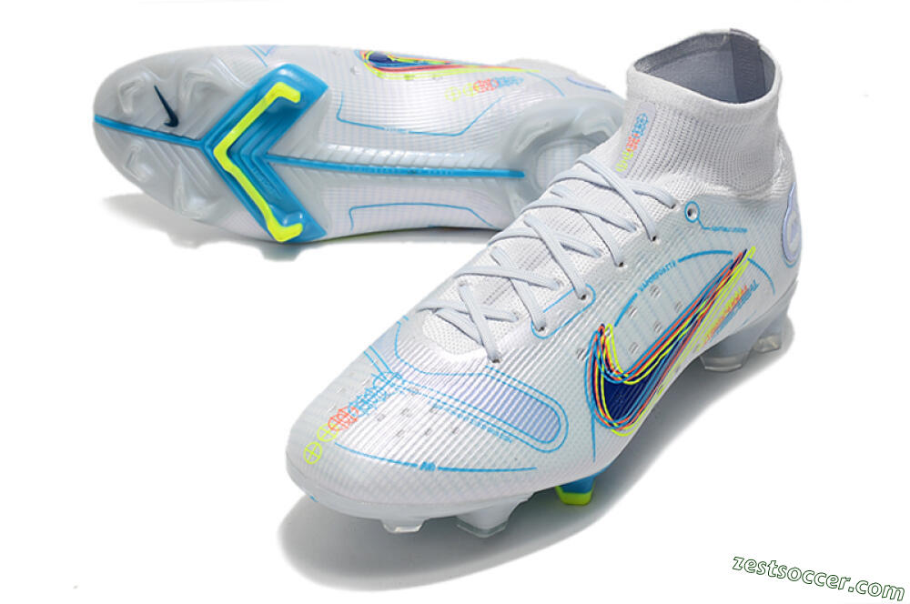 Nike Mercurial Superfly 8 Elite FG High-Tops Soccer Cleats - White/Blue/Yellow 3