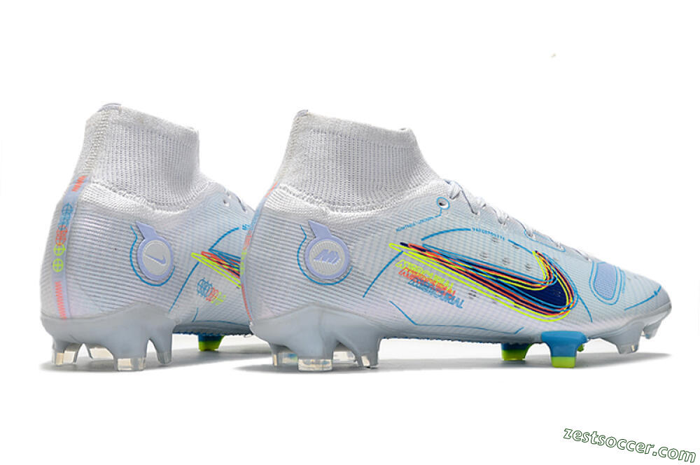 Nike Mercurial Superfly 8 Elite FG High-Tops Soccer Cleats - White/Blue/Yellow 6
