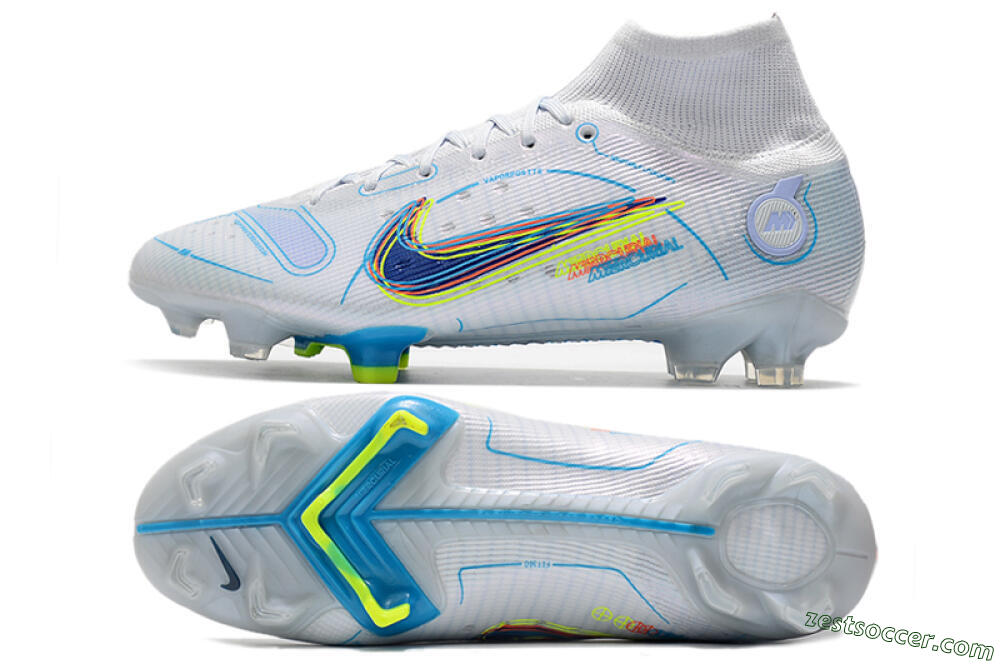 Nike Mercurial Superfly 8 Elite FG High-Tops Soccer Cleats - White/Blue/Yellow 1