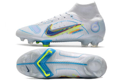 Nike Mercurial Superfly 8 Elite FG High-Tops Soccer Cleats - White/Blue/Yellow