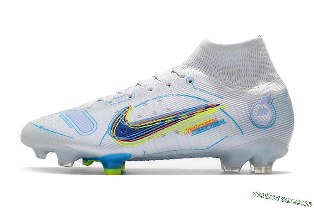 Nike Mercurial Superfly 8 Elite FG High-Tops Soccer Cleats - White/Blue/Yellow 2
