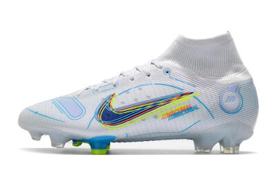 Nike Mercurial Superfly 8 Elite FG High-Tops Soccer Cleats - White/Blue/Yellow